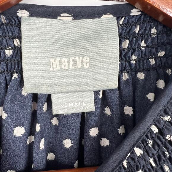 Maeve Anthropologie Preparation Button Front Shirt Dress Polka Dots Navy size XS - Picture 10 of 11